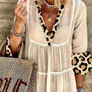 Leopard print V neck Casual dress